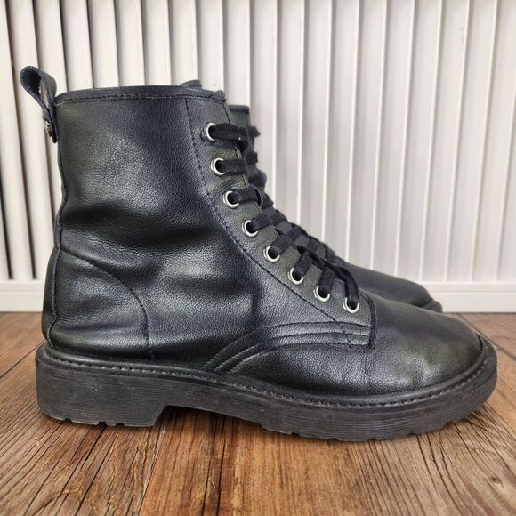 Steve Madden Flann Women's 8 Black Leather Lace Up Biker Punk Grunge Ankle Boots - Picture 1 of 10